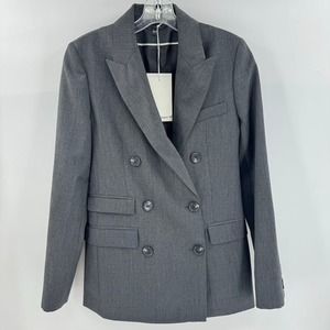 COS Double Breasted Womens Wool Blazer Dark Gray Sz 2 Professional Work